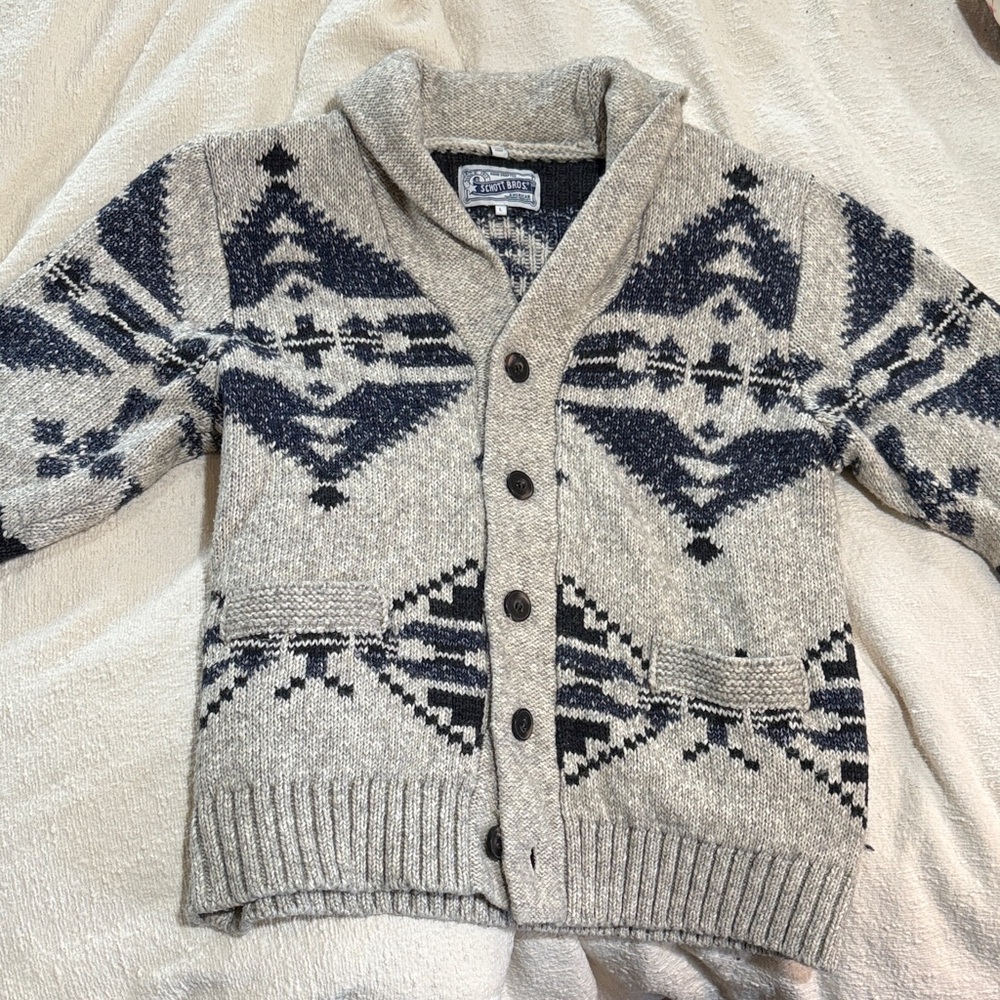 Schott NYC Gray and Black Geometric Cardigan
